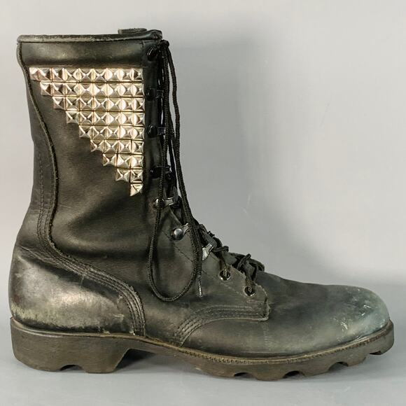 RO SEARCH Vintage Size 11 Black Silver Studded Leather Lace-Up Military Boots main image 7
